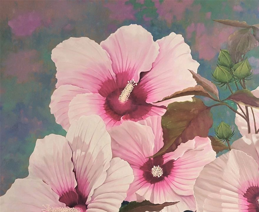 Beautés éphémères 32 X 40 po. Huile sur toile. arrière-plan à l'acrylique / Copyrights