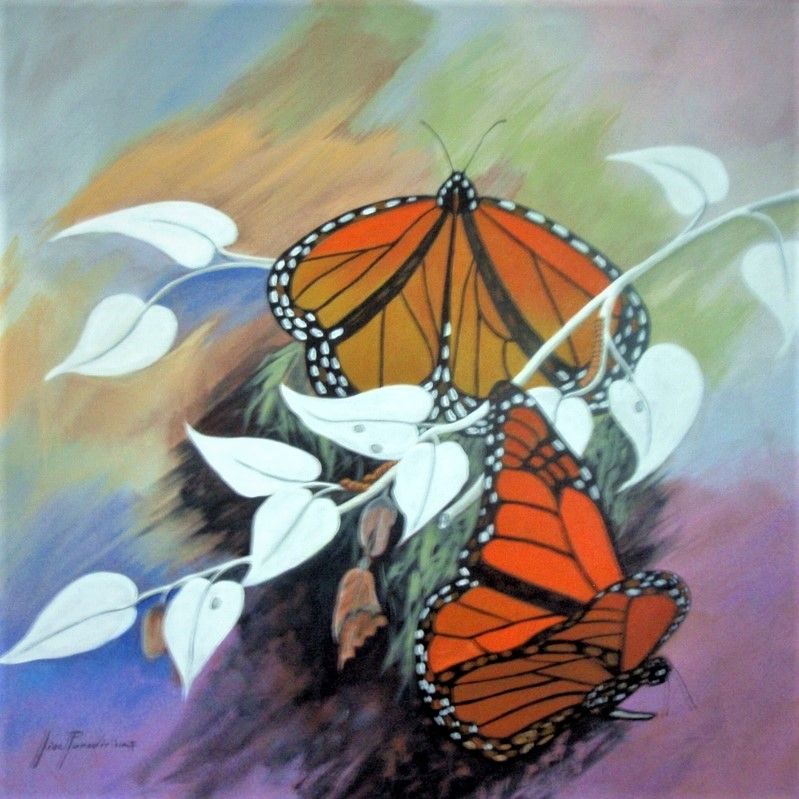 Métamorphose: La naissance du papillon 24 X 24po. Médiums mixtes / Copyrights